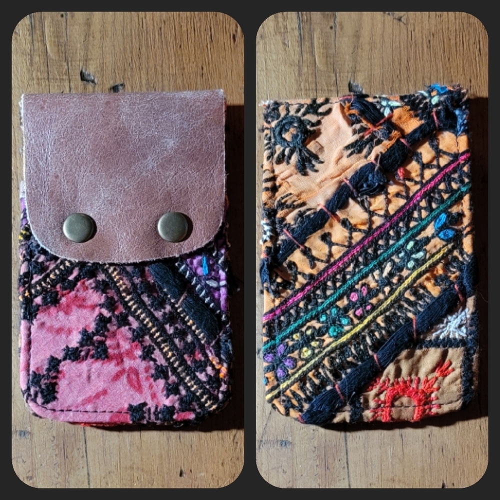 🍳🧠 Free People Boho Embroidered Repurposed vtg banjara hippie Wallet card case